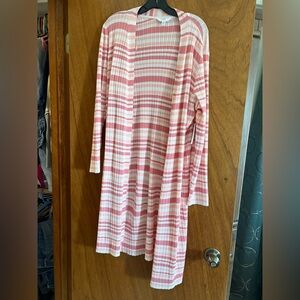 Time and Tru Pink and Cream Striped Cardigan